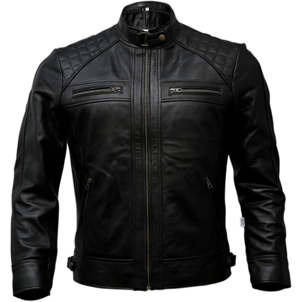 🆕Men’s Black Genuine Leather Biker Jacket Black Brown Vintage Motorcycle